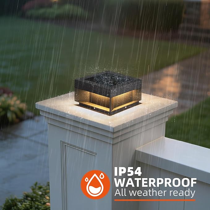 Solar Post Lights Outdoor 7.9'' Pillar Lights Waterproof 3000K Fence Column Cap Light Dusk to Dawn Solar Powered Lantern Modern Lamp Posts Outdoor Lighting Fixture for Yard Pathway Deck Garden