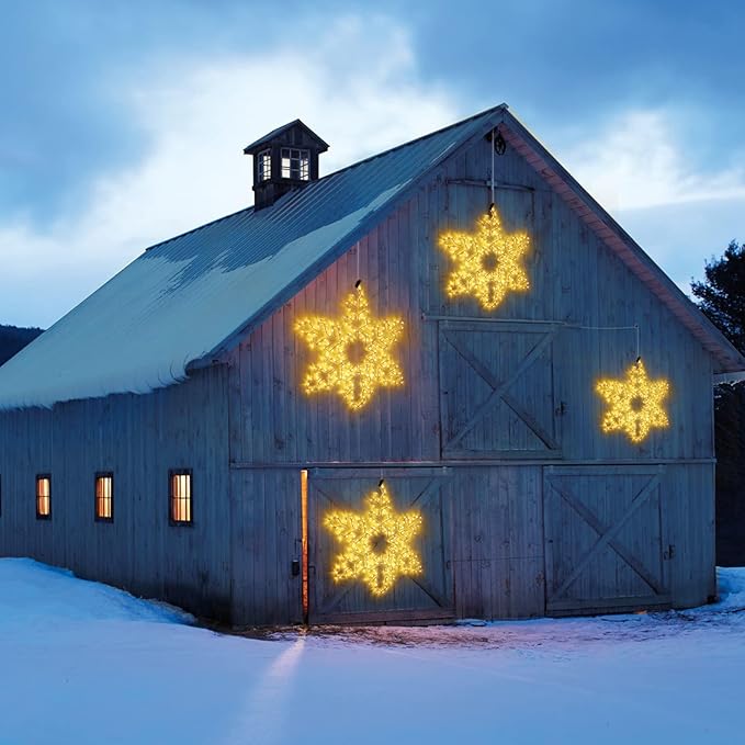 DBFAIRY 27 Christmas Big Snowflake Hanging Lights Outdoor Christmas Lights Plug in Window Snowflake Sculpture Light with Long 16.8ft Leading Cable for New Year Wall Window Porch Decor