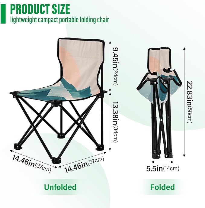 Mountains Overlap Portable Camping Chairs Folding Chair - Durable Oxford Fabric Lightweight Iron Frame Easy Fold Design - Ideal for Outdoor Activities Camping Fishing and Travel