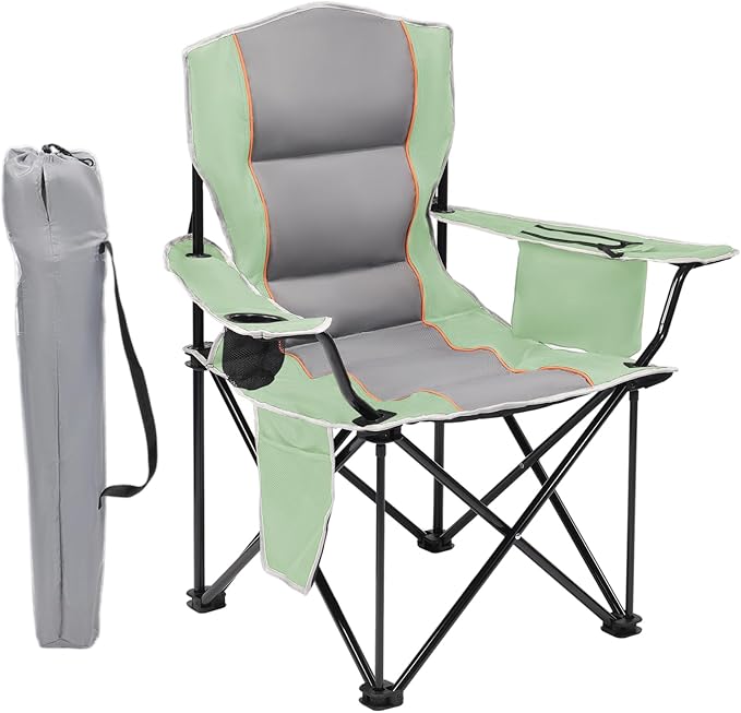 XMT Premium Padded Folding Chair Extra Wide &amp Heavy Duty 450lbs Capacity Portable Camping Chair with Insulated Cooler Cup Holder &amp Storage Compact Foldable for Outdoor Beach Picnics