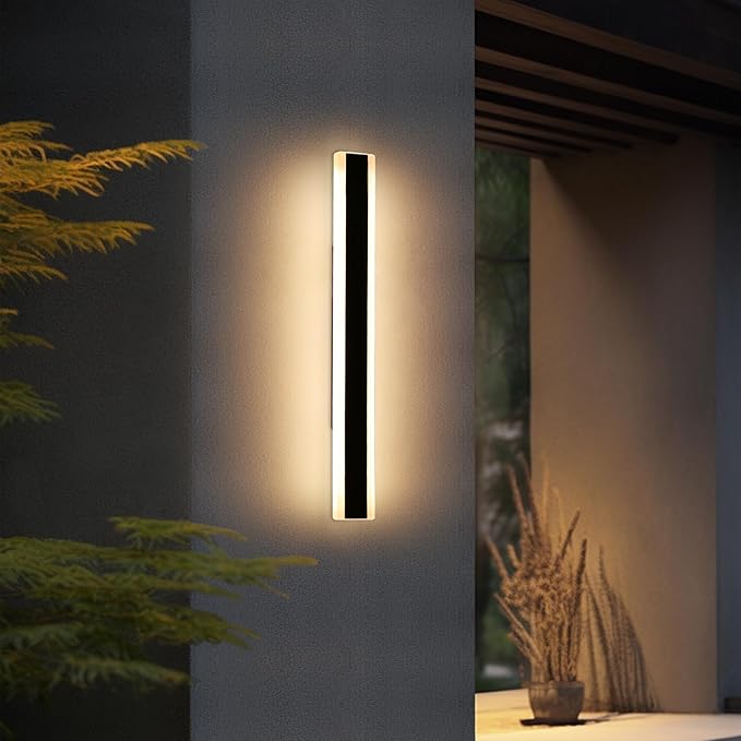 Outdoor Wall Light Fixture 31.4inch Black Modern Linear Exterior Sconce IP65 Waterproof Dimmable 3000K-6000K with Remote Control Wall Mount Garage Lighting for Porch Patio Yard House