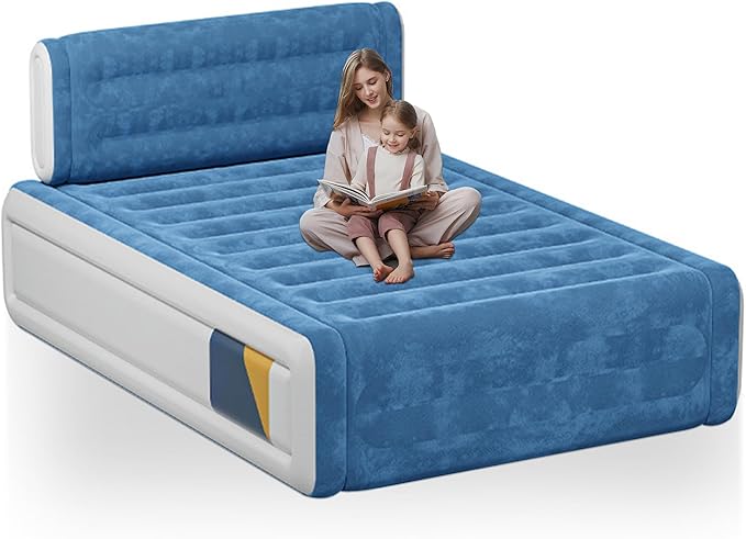 Queen Air Mattress with Built-in Pump 18'' Raised Self Inflatable Mattress Portable Flocked Top Blow up Air Bed Quick Inflation &amp Deflation Inflatable Mattress for Home Guests &amp Camping 7