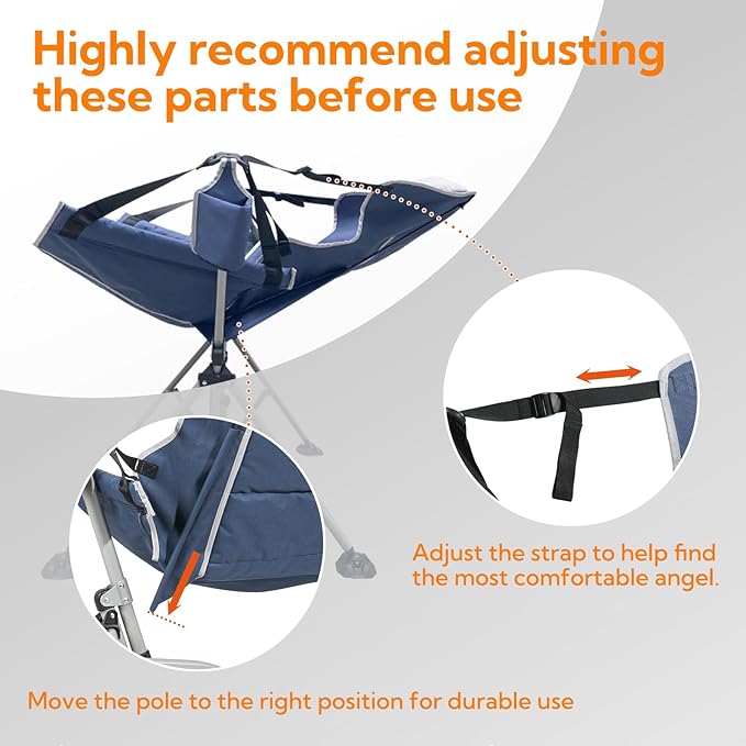 Oversized Hammock Camping Chairs Folding Swing Chair with 1-Step Design Swinging Hammock Chair with Adjustable Backrest Lumbar Support &amp Headrest for Outdoor&ampIndoor Support 400LBS Blue