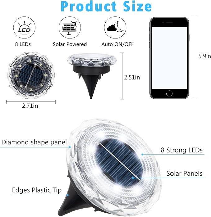 echosari Solar Ground Lights 12 Pack Upgraded Solar Garden Lights Auto ON/Off Landscape Lighting Outdoor In-Ground Lights Waterproof Long Lasting for Pathway Walkway Patio (Cool White)