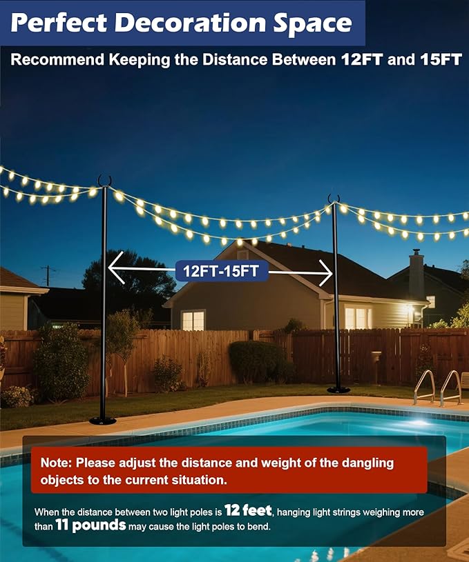 10FT String Light Pole for The Outdoor Heavy Duty Metal Lighting Stand Pole for Hard Soil Wood Backyards Patio Weddings Holiday Party Decorations (1 Pack)
