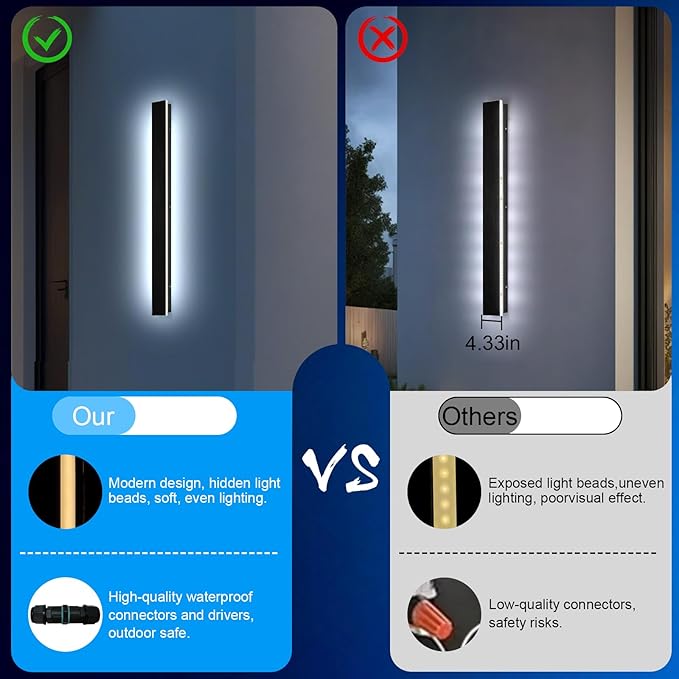 Modern Outdoor Lights - 47.3inch Outdoor Exterior Linear Sconce Black Patio Wall Light Fixtures Long Strip Wall Lights Fixture Outside for Garage House