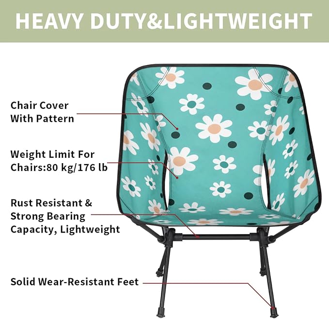 Honeybaby Folding Camping Chair Floral Flower Camping Chairs Lightweight Portable Chair Outdoor Foldable Chairs for Camping Travel Picnic Beach Hiking