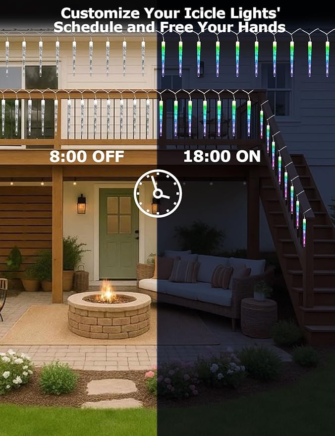 Smart Christmas Icicle Lights for Outside 33FT 20 Tubes RGBW LED Icicle Christmas Lights Outdoor App Remote Controlled DIY Dynamic Effects and 50+ Scenes for House Roof Decorations