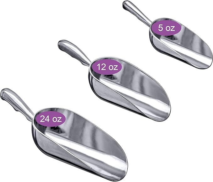 Amazing Abby - Elsa - Aluminum Ice Scoops (3-Piece Set) Cast Aluminum Utility Scoops 5/12/24-Ounce Capacity Food-Grade Good for Home and Commercial Use NOT Dishwasher-Safe Hand-Wash Recommended