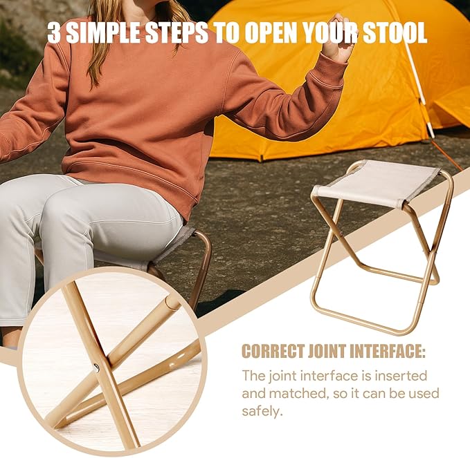 Camping Stool2-Pack Portable Folding Stool with Carry Bag 12in Portable Folding Chair Collapsible Camp Stool Outdoor Footstool for Travel Walking Hiking Fishing Picnic (Khaki(2-Pack))