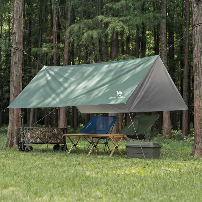 CAMEL CROWN Camping Tarp3000mm Waterproof &amp UPF 50+ Sun Protection Rain Fly Tarp - Lightweight Portable Camping Shelter with Stakes Guy Lines &amp Carry Bag for Hiking Backpacking Beach Picnic