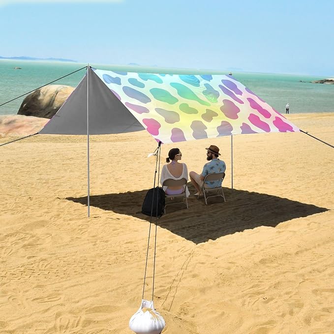 ALAZA Rabow Cheetah Leapard Prints Beach Tent Sun Shelter UPF50+ Protection Beach Shade Canopy w/ 4 Sandbags for Outdoor Camping Fishing Backyard Fun Picnic 10x9 ft