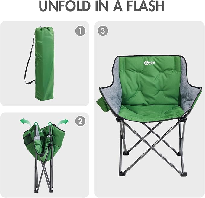 Portal 32 Oversized Camping Chair Foldable Heavy Duty 350 lb Padded Ergonomic Seat for Big &amp Tall Adults Pinch-Free Extra Wide Design Featuring Cup Holder &amp Carry Bag for Fishing Lawn &amp