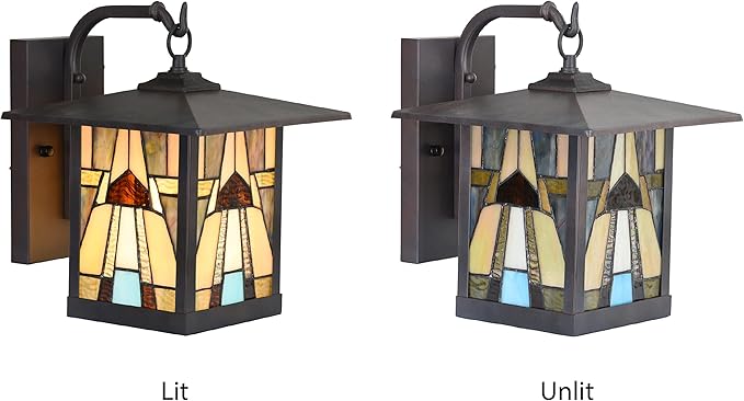 RIVER OF GOODS Stained Glass Outdoor Light Fixture - 11.75 H - Mission Style Porch Light - Mabel