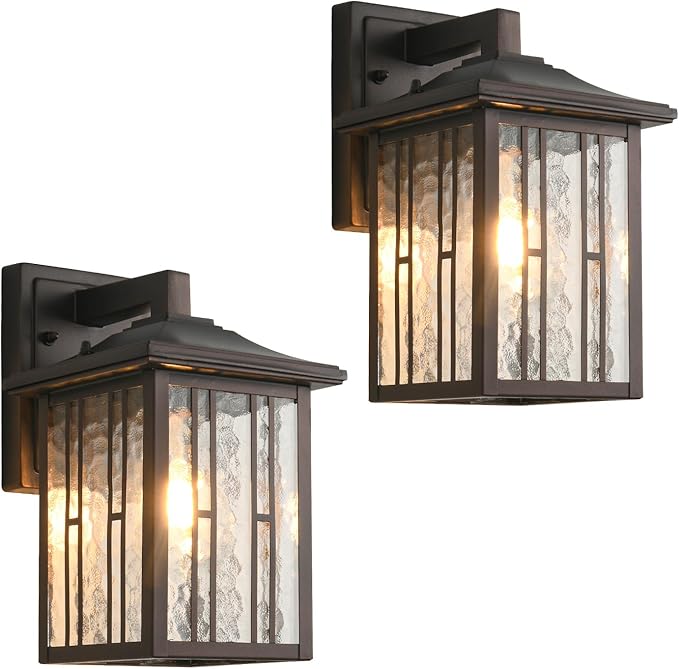 Outdoor Wall Light Matte Brown Porch Light Fixtures Waterproof Outside Wall Lantern Anti-Rust Exterior Wall Mount Sconce with Water Glass for House Garage Patio