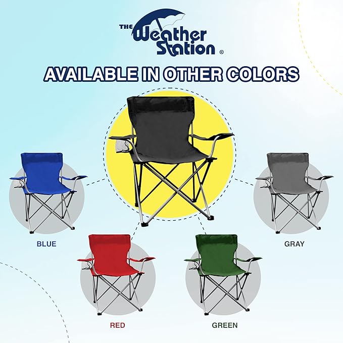 Weather Station Camping Chair Lightweight and Portable Outdoor Folding Tailgate Quad Chair with Cup Holder and Armrests