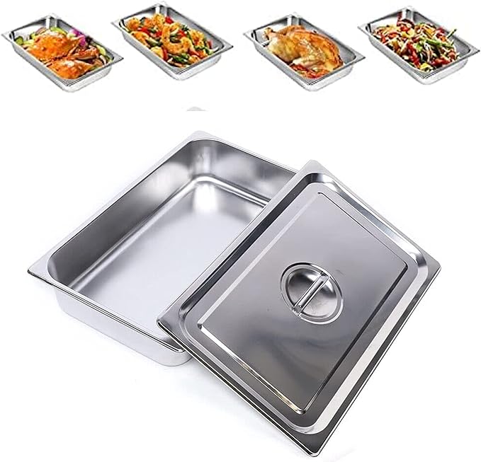 4 Pcs Anti-Jamming Steam Pan with Lids Full-Size x 4-Inch Deep Stainless Steel Steam Table Pan Hotel Pans with Covers Buffet Servers Pan Food Tray Warmer Catering-21.06 * 12.8 * 3.94in