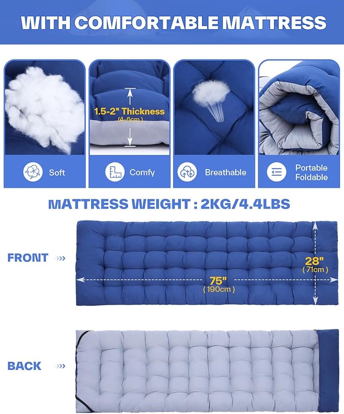 Sportneer Camping Cot: 1200D Double Layer Oxford Camping Cots for Adults - Heavy-Duty Foldable Cots for Camping Travel Tent Day Outdoor &amp Home Guest Camping Cots with Mattress Carry Bag &amp 2 P