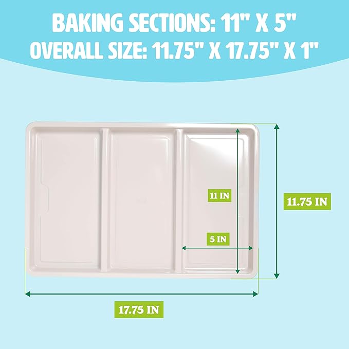 Tasty Smart Solutions Bakeware 17-Inch x 11-Inch 3-Section Roasting Pan Durable Carbon Steel for Even Cooking Premium Nonstick Coating Divided Design for One-Pan Meals Dishwasher Safe Aqua
