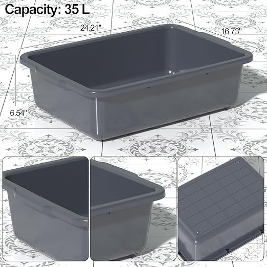 35 L Gray Food Serving Bus Tub Plastic Large Bus Box 4 Packs