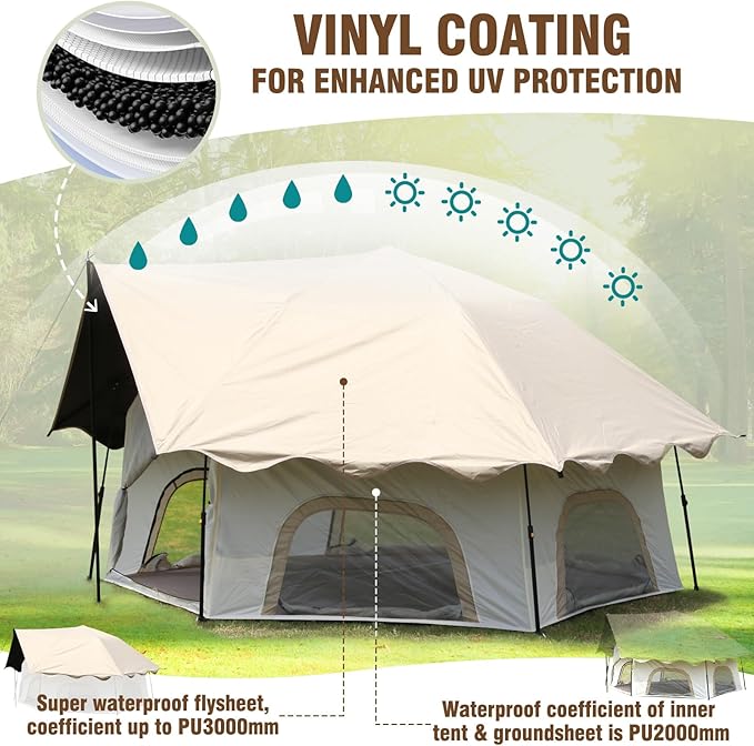 Chihee Camping Tents Pop-Up Stand-up Tent Family Cabin Tent with Awning Porch 3-Person Outdoor Shelter with Screen Room Large Capacity Waterproof and Windproof Easy SetupTraveling Hiking Picnic