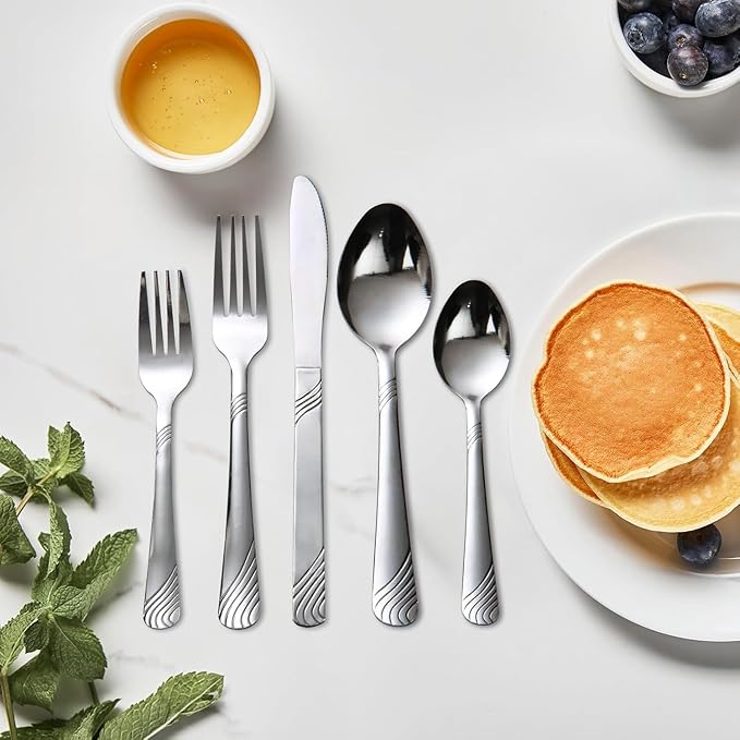 48pcs Silverware set Stainless Steel Tableware Set service for 8 Durable Modern Flatware Set Perfect for Weddings Birthday Parties &amp Everyday Use Holiday Gifts Dishwasher safe (Silver)