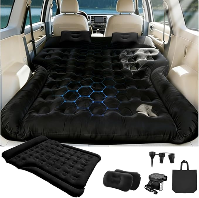Car Air Mattress - Full Size SUV mattress Inflatable Camping Bed for Cars VAN Truck Trunk 4.6x6 ft Universal Car Airbed Thicked 20cm Foldable Soft Sleeping Mat for Travel Roadtrip Tent Home Black