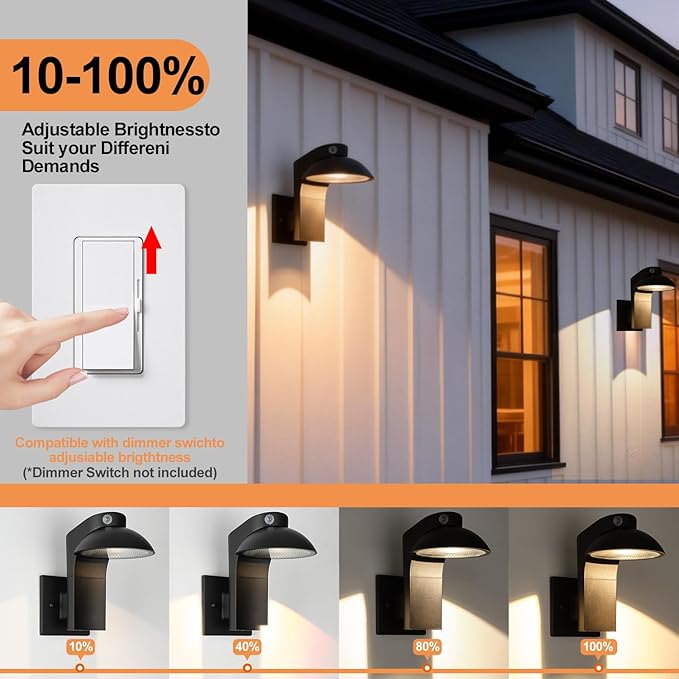 Dusk to Dawn Outdoor Lighting Fixtures 350-Degree Rotating Lamp Head Exterior Front Porch Light Waterproof Wall Lantern Dimmable Outdoor Light Fixture 3000k for House GarageDoorway