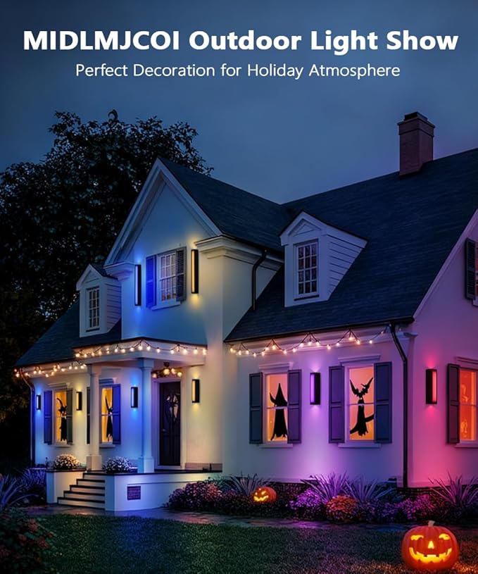 RGB Outdoor Wall Lights 23.6” LED Long Exterior Porch Sconce Lights Wall Mount Up and Down Patio Lighting Fixtures with Remote Control for House Garage 1 Pack