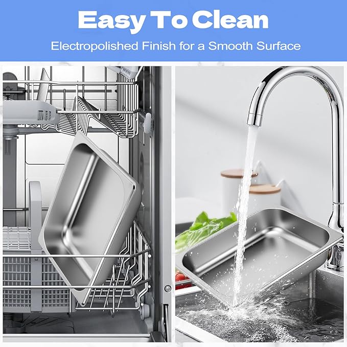 4 Pack Hotel Pans 1/2 Size 2.5 Inch Deep Stainless Steel Steam Table Pan Half Size Catering Food Pans Catering Food Storage Metal Pan for Home Party Hotel Buffet Restaurant