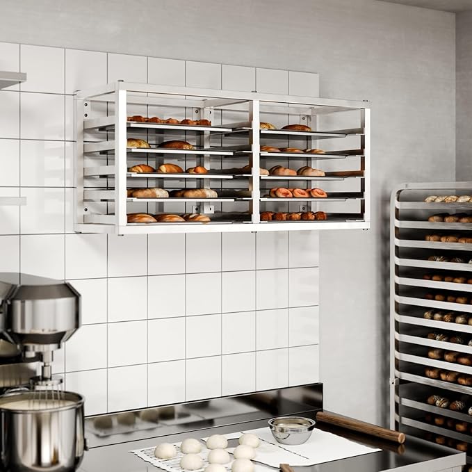 AmGood Wall Mounted Sheet/Bun Pan Rack - 40 x 13 x 18. Fits 10 Half Size Pans. NSF