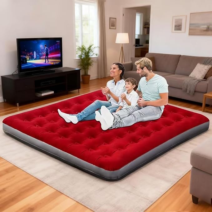 King Size Camping Air Mattress Bed with Air Pump80x 72Thickened Portable Blow Up Inflatable Air MattressTravel Sleeping Bed Pad for Camping Home Hiking