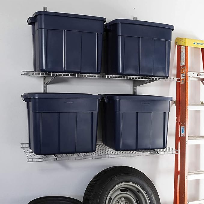 Rubbermaid 18 GAL 6 Pack Garage Storage Bins with Stackable Lid Heavy Duty - Made in USA - Extreme Temperature Resistant Durable Plastic Containers with Handles - Solid Black and Grey
