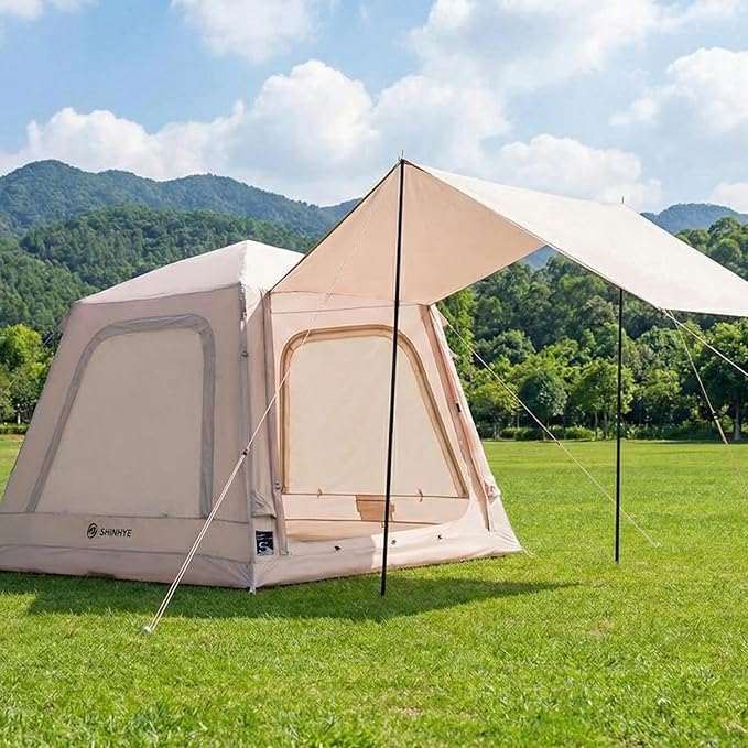 Inflatable Tent for Camping Blow Up Waterproof Oxford Cabin Tents with Hand Pump Easy Setup 4 Season Air Tent Luxury Outdoor Glamping Windproof Tents 2-4 Person