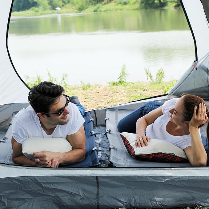 TIMBER RIDGE 20-Second Quick Set-Up Camping Cot Lightweight Aluminum Folding Cot with Zipper Closure Portable Carry Bag Included for Camping Travel and Outdoors Support up to 225lbs Blue
