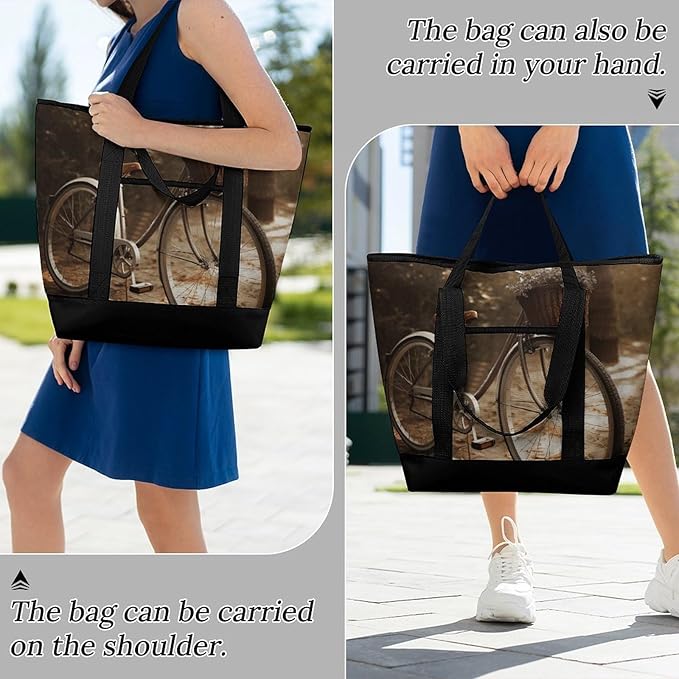 Insulated Shopping BagLarge Reusable Cooler Bags Bicycle Printed Foldable Shopping BagTravel Waterproof Shoulder Bag