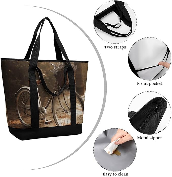 Insulated Shopping BagLarge Reusable Cooler Bags Bicycle Printed Foldable Shopping BagTravel Waterproof Shoulder Bag