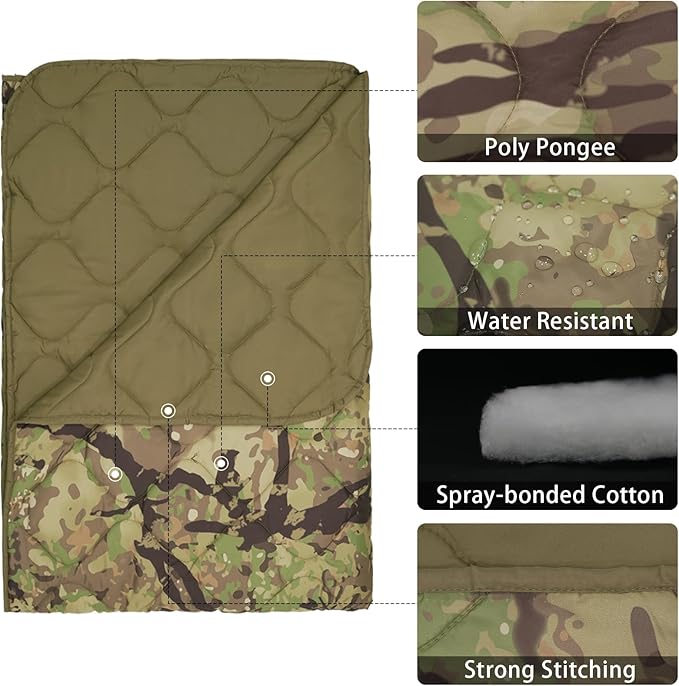 Poncho Liner Military Outdoor Camping Blanket for Travel Beach Grass Picnic Car Emergency Outdoor Survival