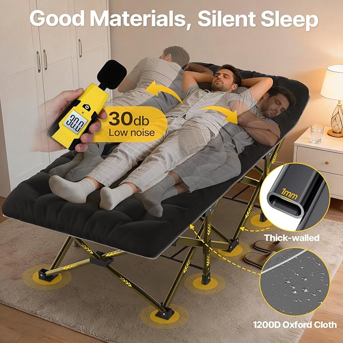 Slendor XXL Folding Camping Cot for Adults with Mattress Pillow Carry Bag 32 inch Extra Wide Portable Sleeping Cot 900LBS Support Outdoor Cot Bed for Office Nap Beach Travel RV