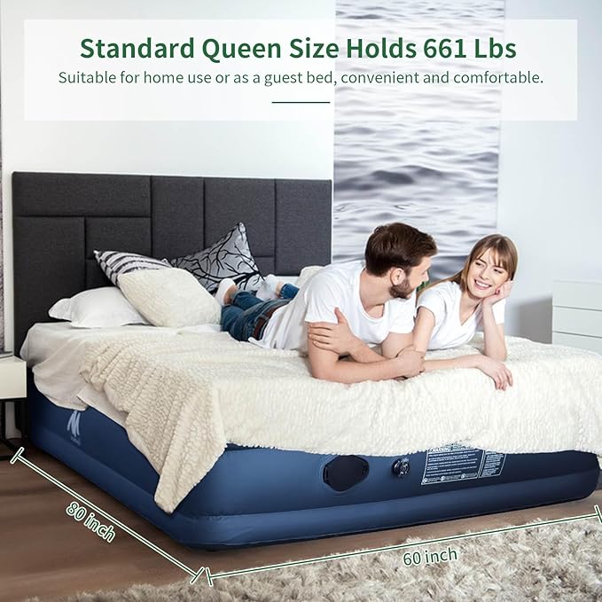 AYAMAYA Queen Camping Air Mattress with Built-In &amp Detachable Electric Pump -Portable 16 Inch Luxury Double High Inflatable AirbedSelf Inflating Air MattressNo Power Outlet Needed for Camping &a
