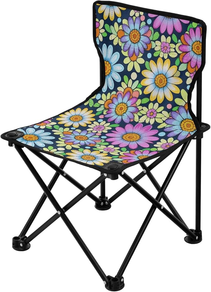 Boho Daisy Floral Colorful Foldable Camp Chairs Ultra-Lightweight Beach Chairs Includes Carry Bag
