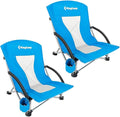 KingCamp Low Beach Chair High Back Folding Camping Chair for Adults Oversized Breathable Mesh Seat 300lbs Heavy Duty Portable Chair with Cup Holder &amp Storage Pockets for Beach Outdoor
