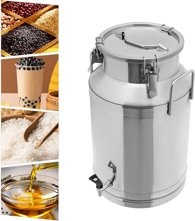 40L Stainless Steel Milk Can Heavy Duty Food Storage &amp Transport Container for Dairy Wine Grains Ideal for Home Farm &amp Commercial Use With a Faucet