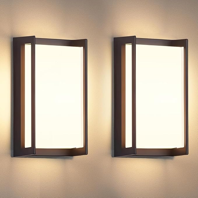 wowlite Modern Outdoor Wall Lights 2 Pack LED Outdoor Porch Lights 3 Colors Changeable Matte Black Exterior Light Fixture Wall Mount IP65 Waterproof Outside Light Fixtures for Porch Front Door