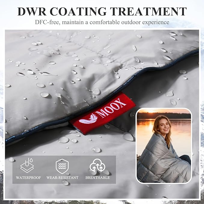 MOOX Down Camping Blanket Packable Backpacking Camping Quilt Outdoor Lightweight Warm Water Resistant Puffy Sleeping Bag Travel Hiking 55x79 Waterproof Camp Throw Blanket Gray Blue
