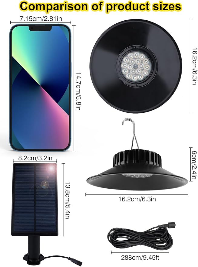 T-SUN Solar Pendant Light Outdoor 4 Pack Solar Shed Lights Indoor with Remote Control IP65 Waterproof Shop Light 3000K/4000K/6000K Perfect for Barn Chicken Coop Garage Courtyard Balcony
