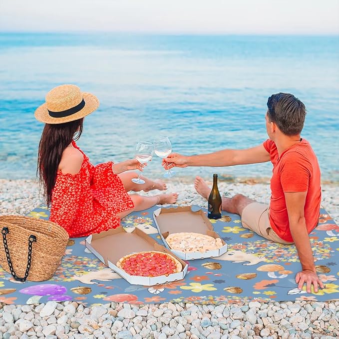 Hedgehog Mushroom Lightweight Beach Blanket Waterproof Sandproof 59X68 Sand Free Beach Mat with 4 Stakes Compact Outdoor Blanket for Beach Quick Drying Picnic Mat for Travel Camping