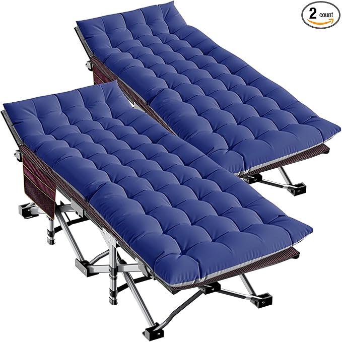 LILYPELLE Folding Camping Cot Extra Wide Heavy Duty Sleeping Cots with Carry Bag Double Layer Oxford Portable Travel Camp Cots for Home Office Nap and Outdoor Beach
