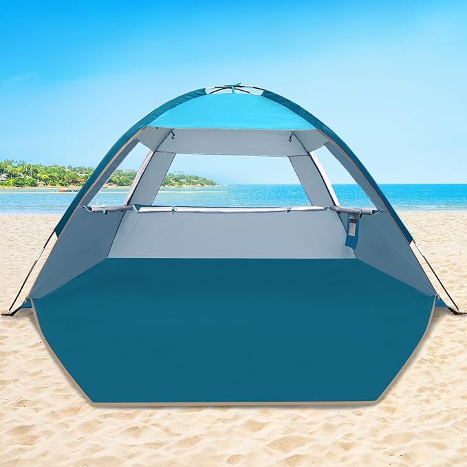 COMMOUDS Beach Tent Sun Shade for 3/4/6/8 Person UPF 50+ Beach Sun Shelter Canopy Tent Lightweight Easy Set Up and Carry