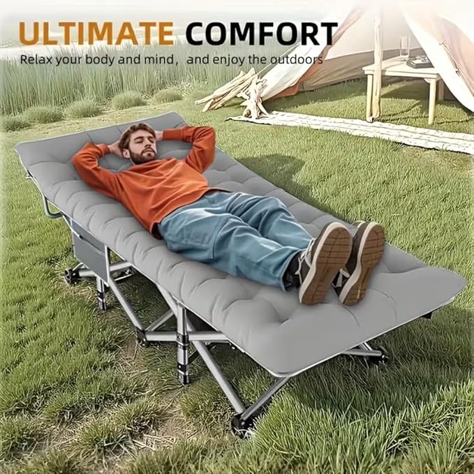 600LBS Extra-Large Folding Outdoor Camping Bed with Mattress Portable Folding Guest Bed Heavy-Duty Sleeping bedwith Storage Bag Suitable for Travel and Leisure (Grey 600lbs)